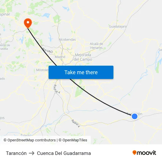 Tarancón to Cuenca Del Guadarrama map
