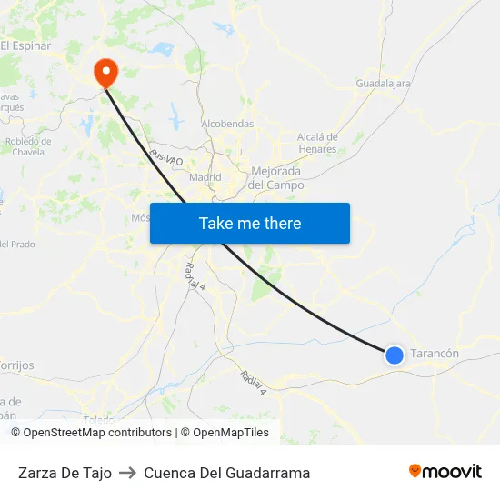 Zarza De Tajo to Cuenca Del Guadarrama map