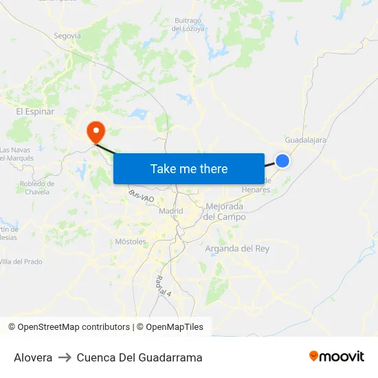 Alovera to Cuenca Del Guadarrama map