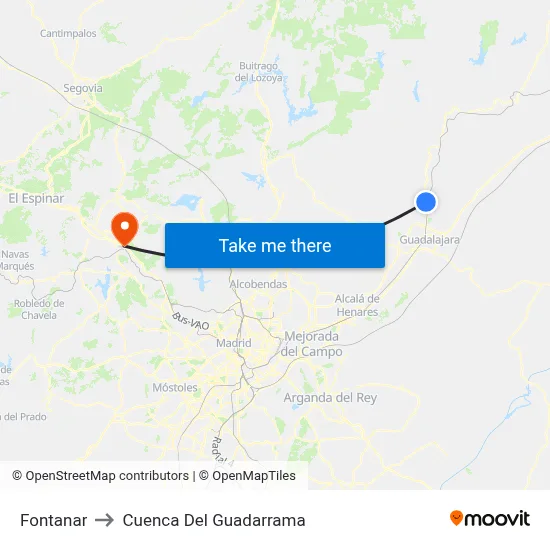 Fontanar to Cuenca Del Guadarrama map