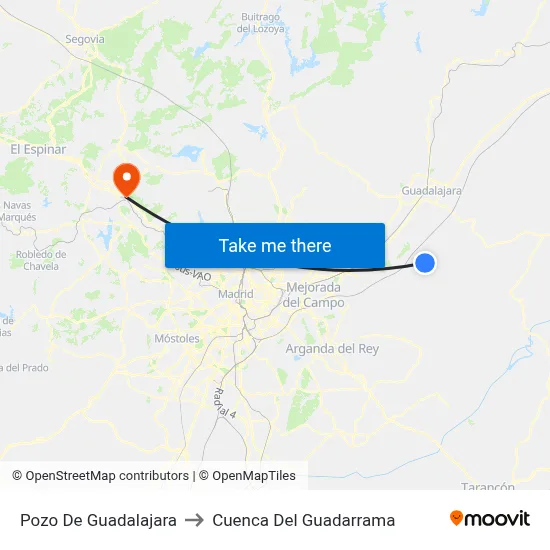 Pozo De Guadalajara to Cuenca Del Guadarrama map