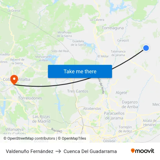 Valdenuño Fernández to Cuenca Del Guadarrama map