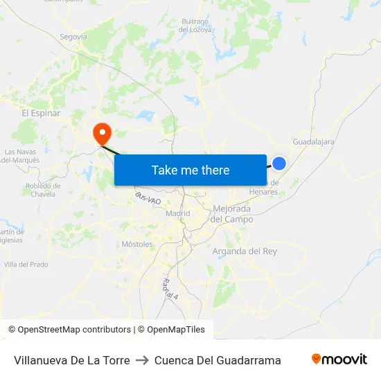 Villanueva De La Torre to Cuenca Del Guadarrama map