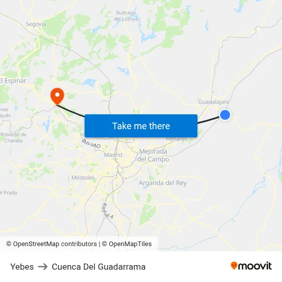 Yebes to Cuenca Del Guadarrama map