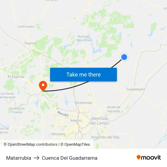 Matarrubia to Cuenca Del Guadarrama map
