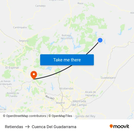 Retiendas to Cuenca Del Guadarrama map