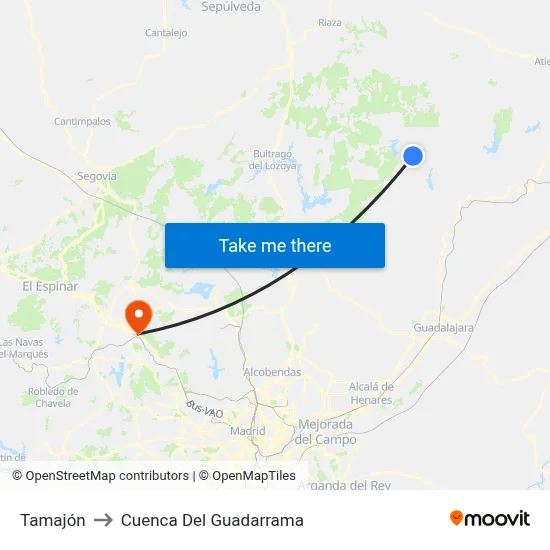 Tamajón to Cuenca Del Guadarrama map