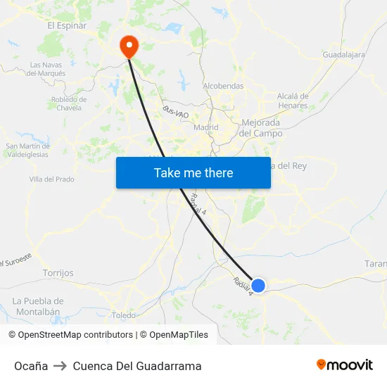 Ocaña to Cuenca Del Guadarrama map