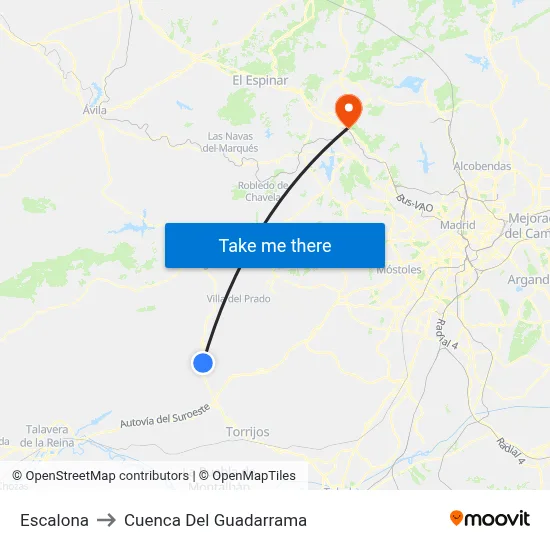Escalona to Cuenca Del Guadarrama map