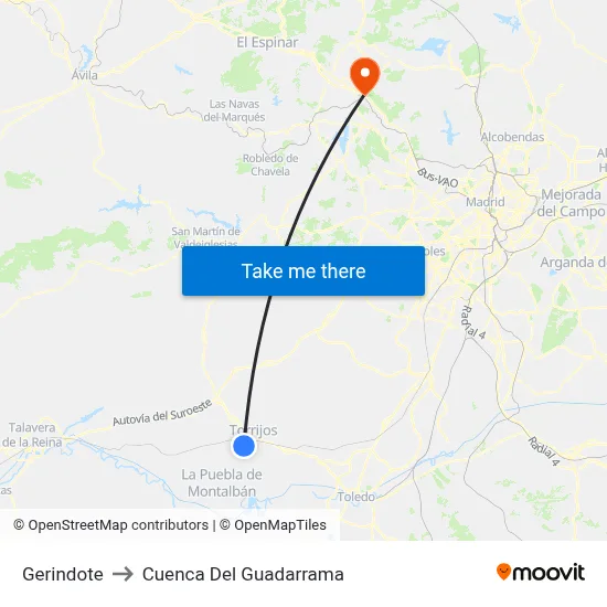 Gerindote to Cuenca Del Guadarrama map