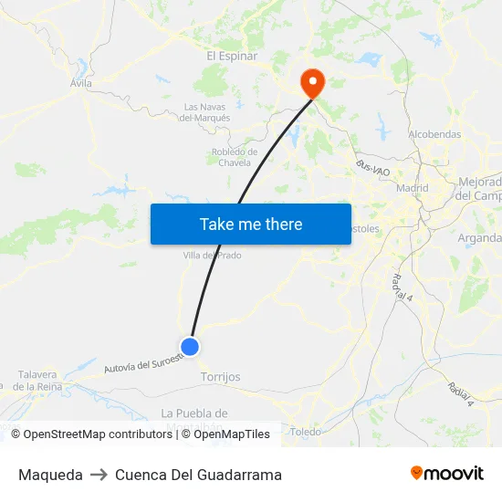Maqueda to Cuenca Del Guadarrama map