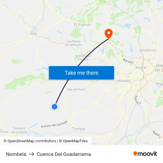 Nombela to Cuenca Del Guadarrama map