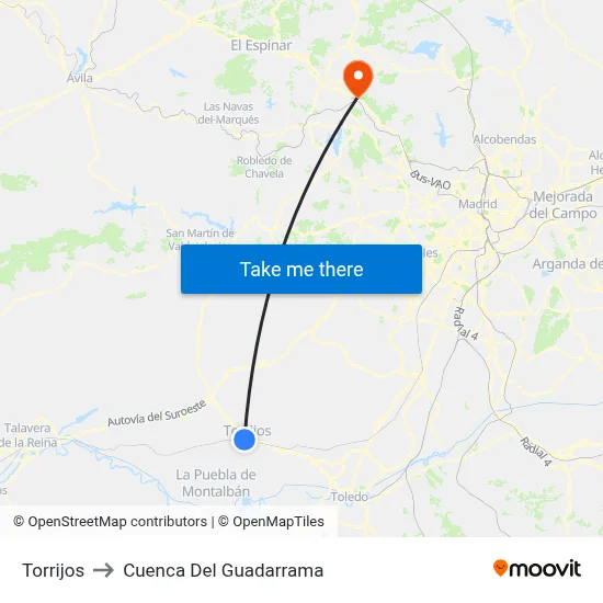 Torrijos to Cuenca Del Guadarrama map
