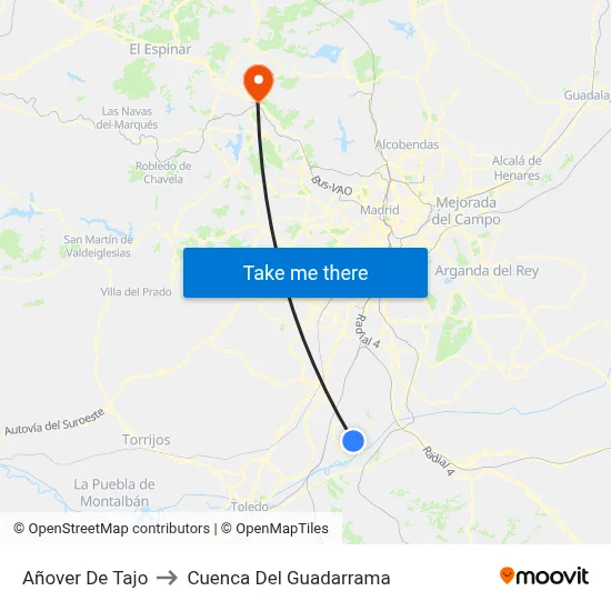 Añover De Tajo to Cuenca Del Guadarrama map
