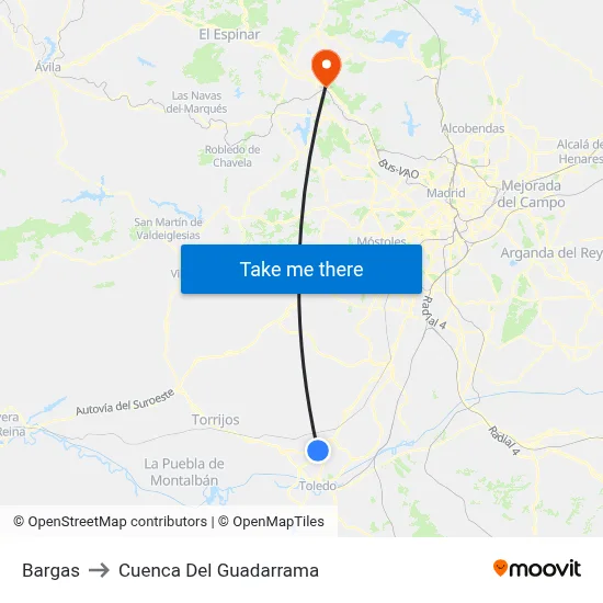 Bargas to Cuenca Del Guadarrama map