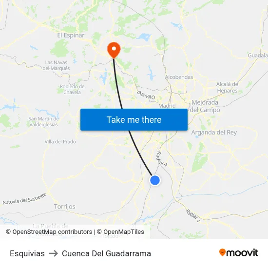 Esquivias to Cuenca Del Guadarrama map