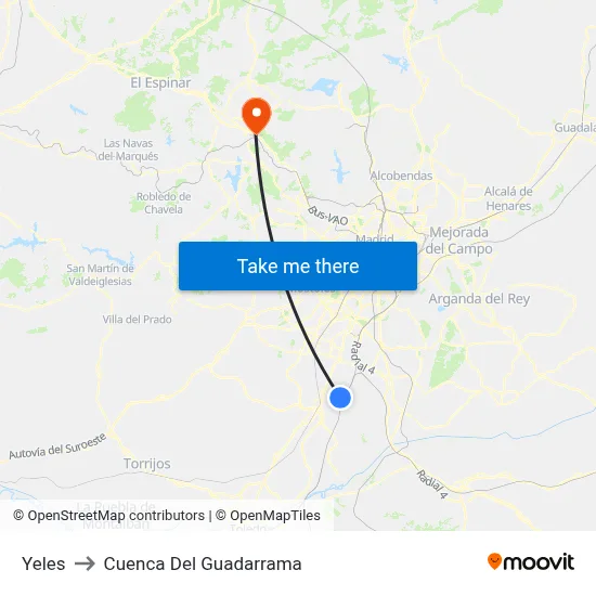 Yeles to Cuenca Del Guadarrama map