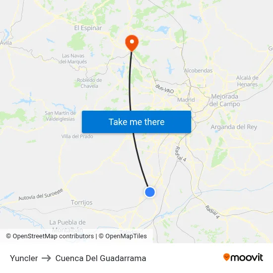 Yuncler to Cuenca Del Guadarrama map