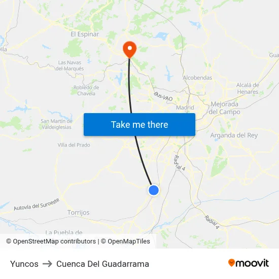 Yuncos to Cuenca Del Guadarrama map