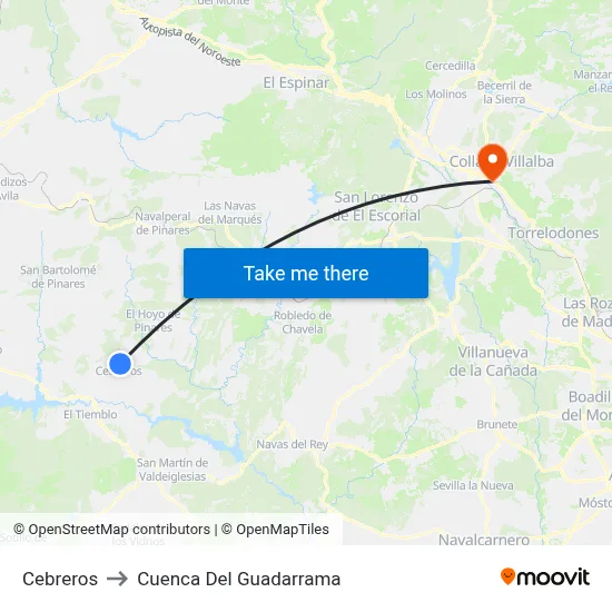 Cebreros to Cuenca Del Guadarrama map