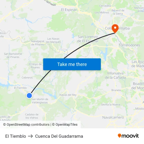 El Tiemblo to Cuenca Del Guadarrama map