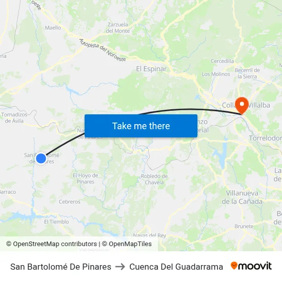 San Bartolomé De Pinares to Cuenca Del Guadarrama map