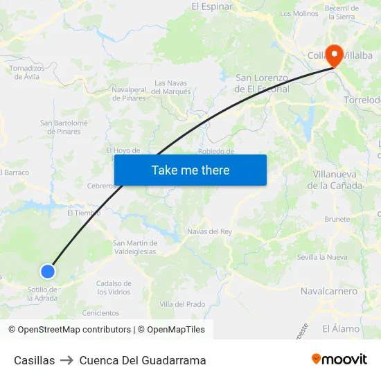 Casillas to Cuenca Del Guadarrama map