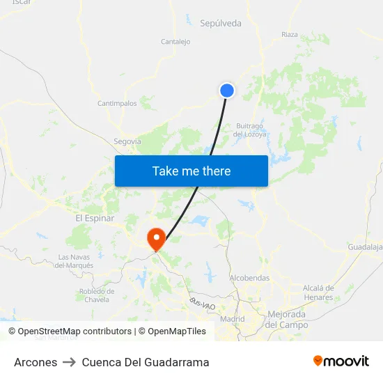 Arcones to Cuenca Del Guadarrama map