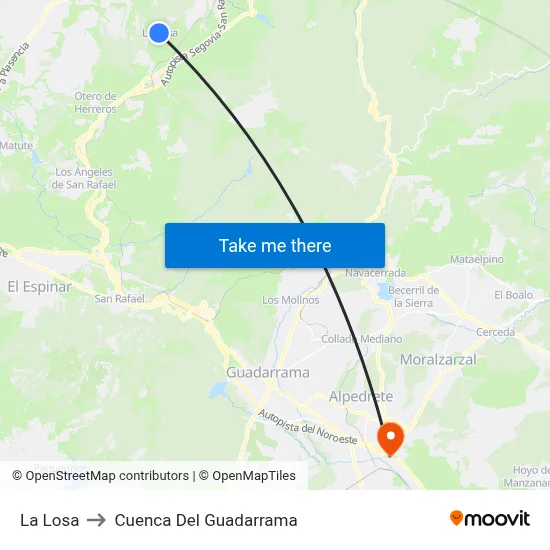 La Losa to Cuenca Del Guadarrama map