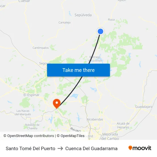 Santo Tomé Del Puerto to Cuenca Del Guadarrama map