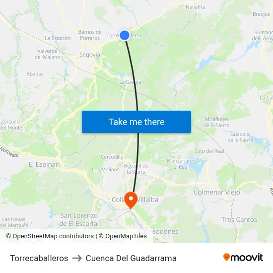 Torrecaballeros to Cuenca Del Guadarrama map