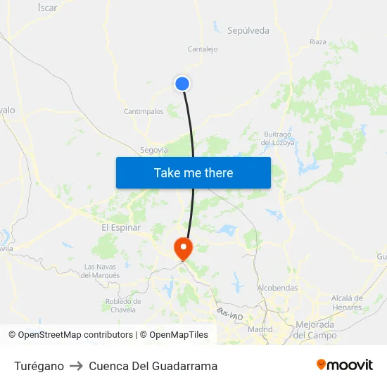 Turégano to Cuenca Del Guadarrama map
