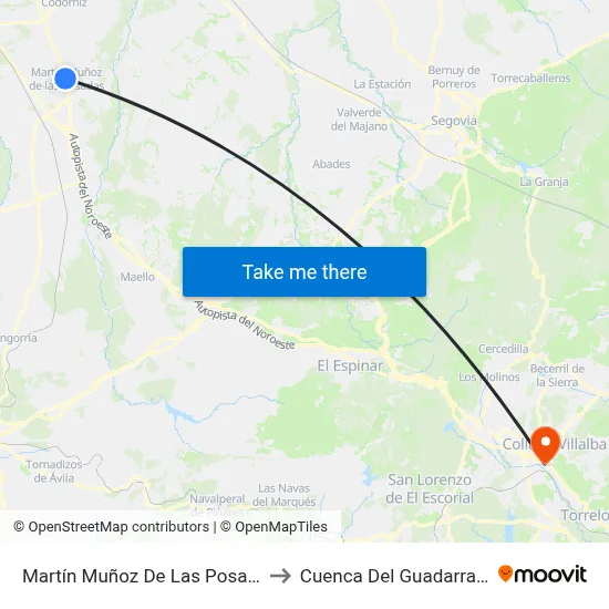 Martín Muñoz De Las Posadas to Cuenca Del Guadarrama map
