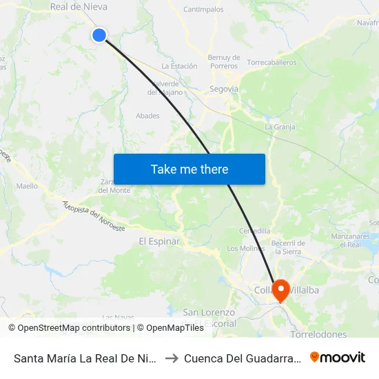 Santa María La Real De Nieva to Cuenca Del Guadarrama map