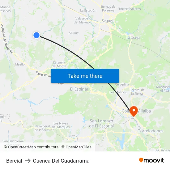 Bercial to Cuenca Del Guadarrama map