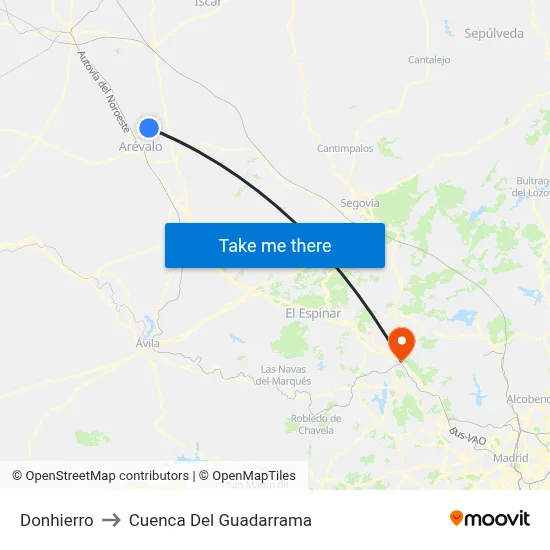 Donhierro to Cuenca Del Guadarrama map