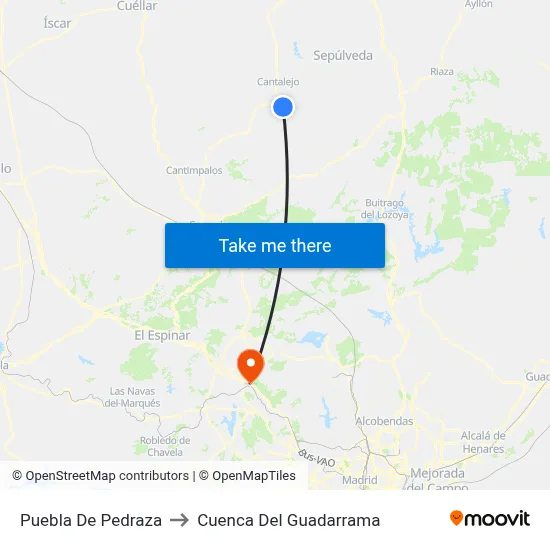 Puebla De Pedraza to Cuenca Del Guadarrama map