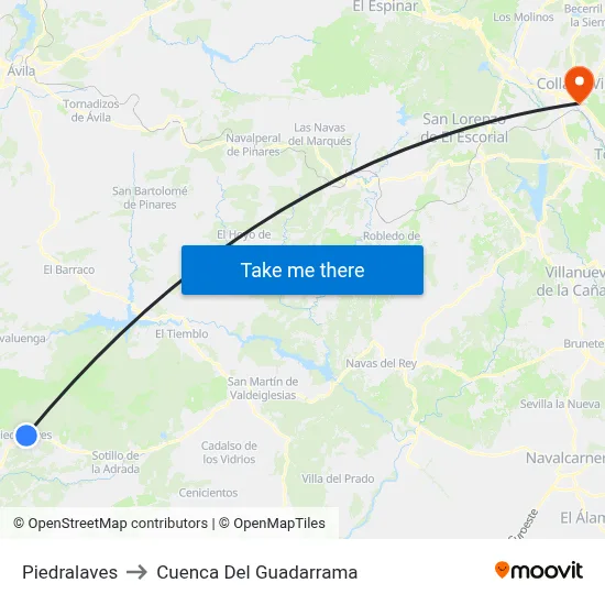 Piedralaves to Cuenca Del Guadarrama map
