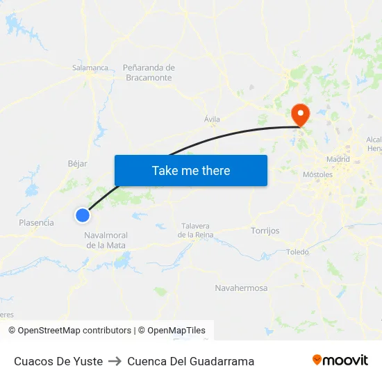 Cuacos De Yuste to Cuenca Del Guadarrama map