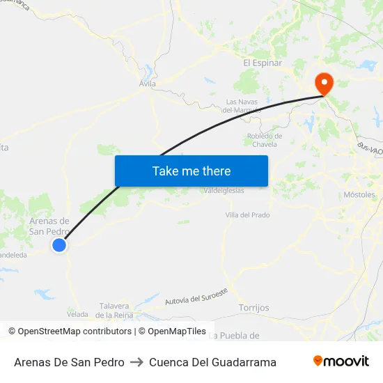 Arenas De San Pedro to Cuenca Del Guadarrama map
