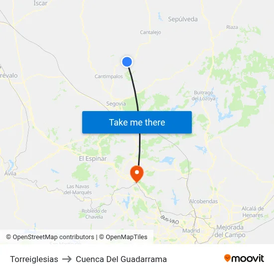 Torreiglesias to Cuenca Del Guadarrama map