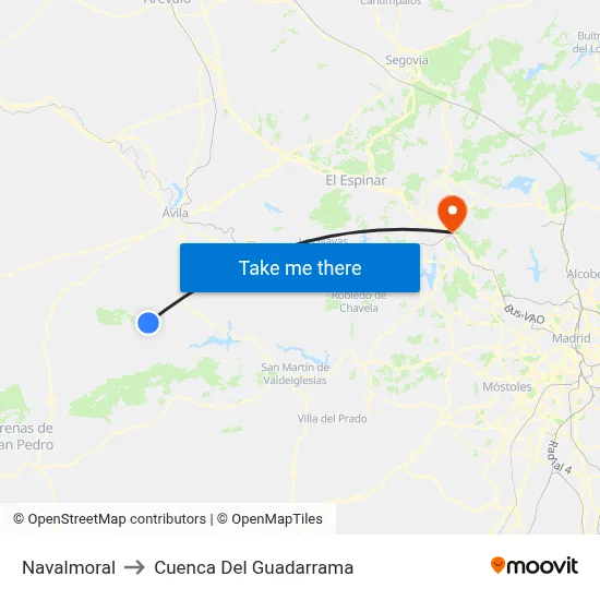 Navalmoral to Cuenca Del Guadarrama map