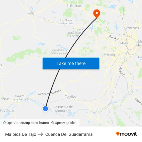 Malpica De Tajo to Cuenca Del Guadarrama map