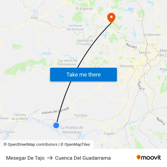 Mesegar De Tajo to Cuenca Del Guadarrama map