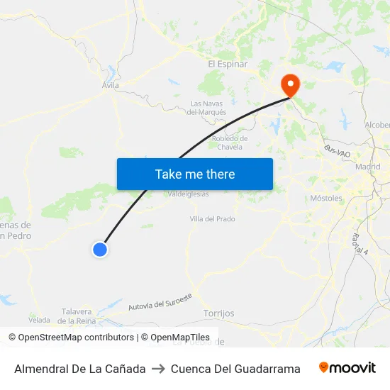 Almendral De La Cañada to Cuenca Del Guadarrama map