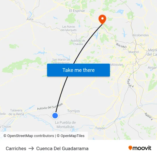 Carriches to Cuenca Del Guadarrama map