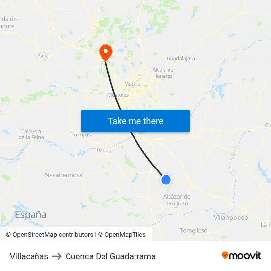 Villacañas to Cuenca Del Guadarrama map