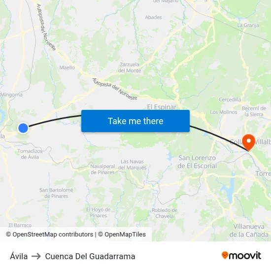 Ávila to Cuenca Del Guadarrama map
