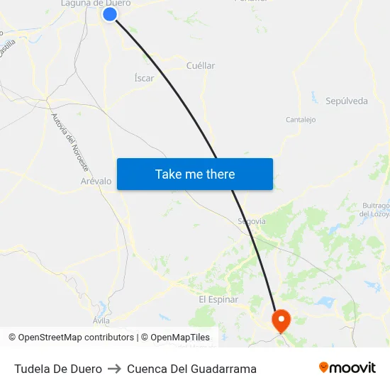 Tudela De Duero to Cuenca Del Guadarrama map