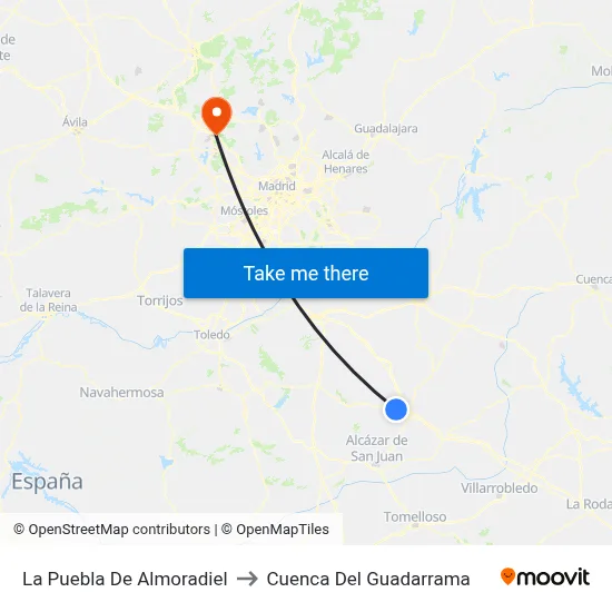 La Puebla De Almoradiel to Cuenca Del Guadarrama map